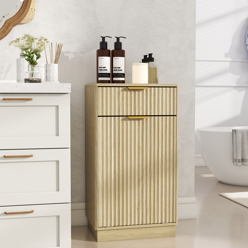 Armoire poubelle inclinable 13 gallons Woodgrain avec tiroir à texture ondulée et bac coulissant