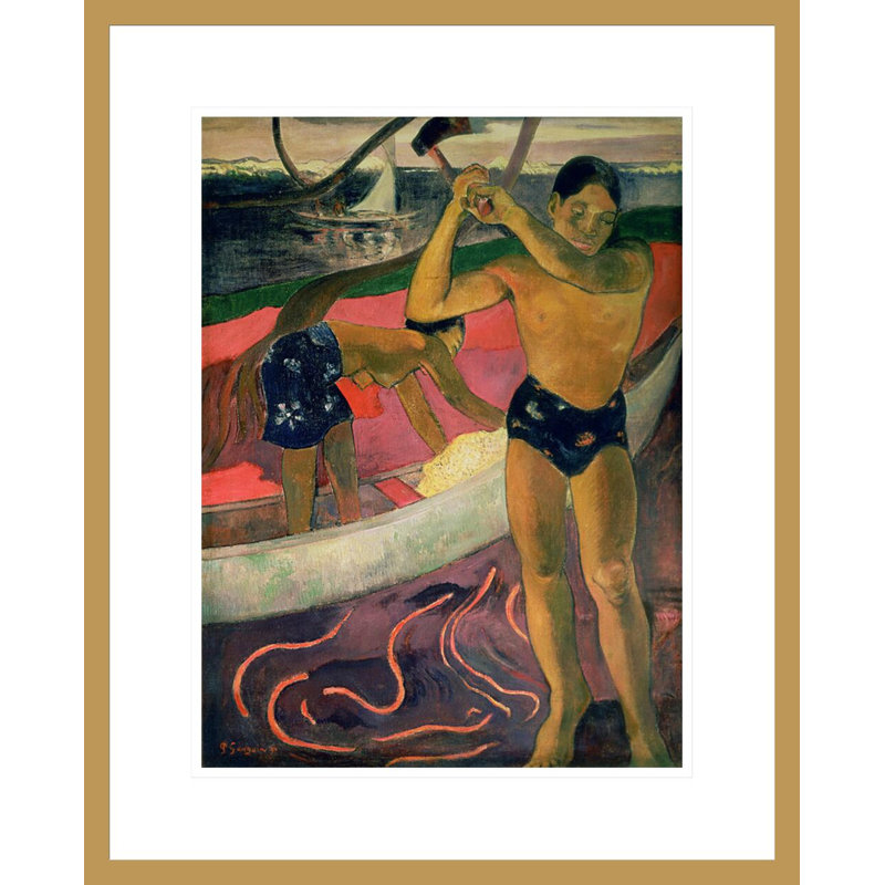 «The man with an hache» par Paul Gauguin - Impression sur toile encadrée, H 21,75 po x l 17,57 po