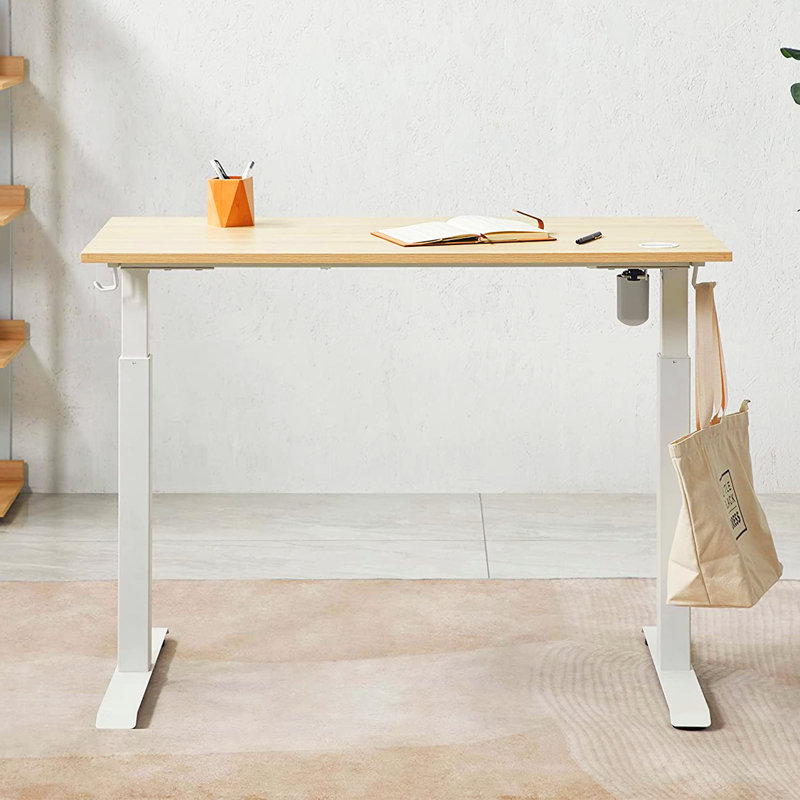 Bureau debout à hauteur ajustable Jeetram, Naturel / Blanc