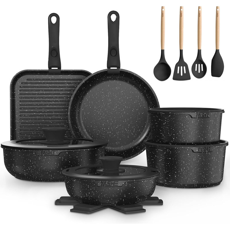 21-Piece Pots and Pans Set with Removable Handles,Nonstick Cookware Set, Grey