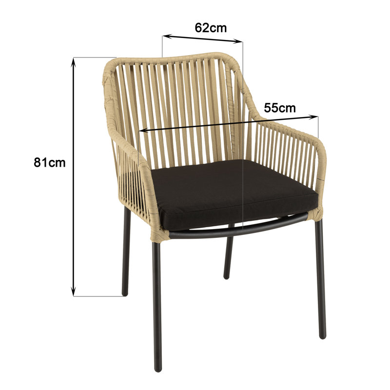 Maceo Patio Dining Armchair with Cushion, Black, Natural