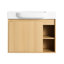 Meuble-lavabo de 28 po avec lavabo en céramique blanche, fonction de fermeture en douceur, couleur chêne, conception moderne pour les espaces, armoire à une porte, deux espaces de rangement ouverts, en chêne, charnières, salle de bain, rangement, grattoir et