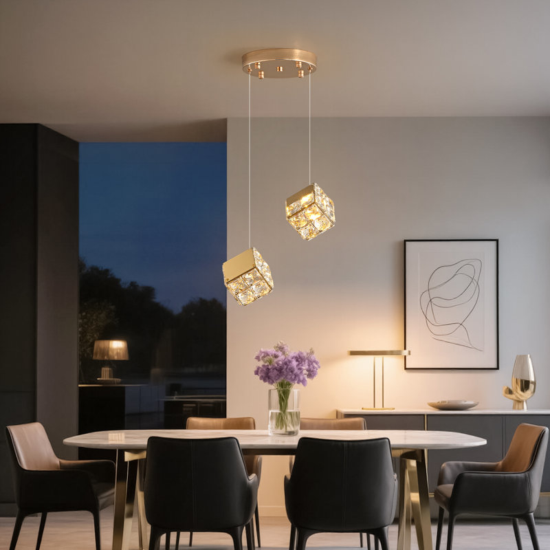 2 luminaires suspendus modernes en cristal pour restaurant, DEL, à intensité variable, îlot de cuisine de chevet, foyer, couloir, escalier, couleur dorée