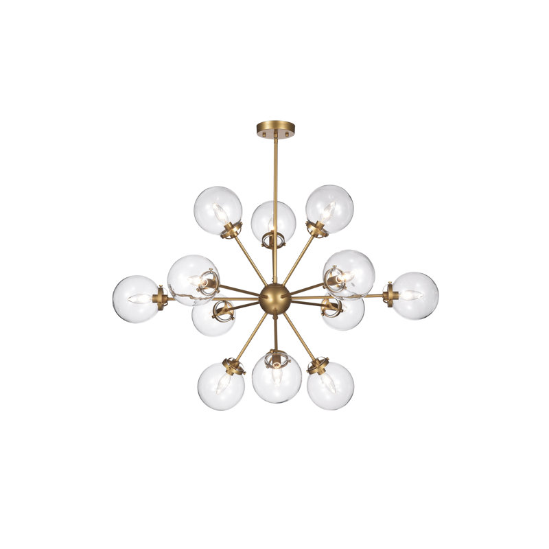 Lustre sphérique Spoutnik à 12 lumières avec détails en verre soufflé à la main Natividad, Doré