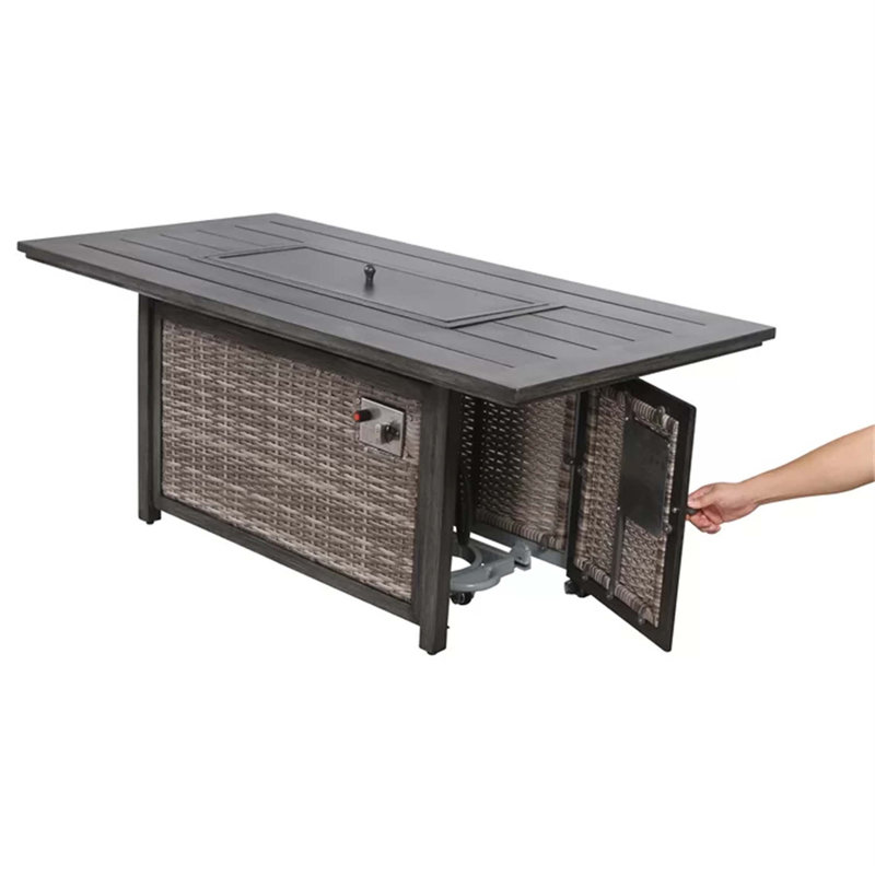 Aluminum/Wicker Propane Fire Pit Table, Grey