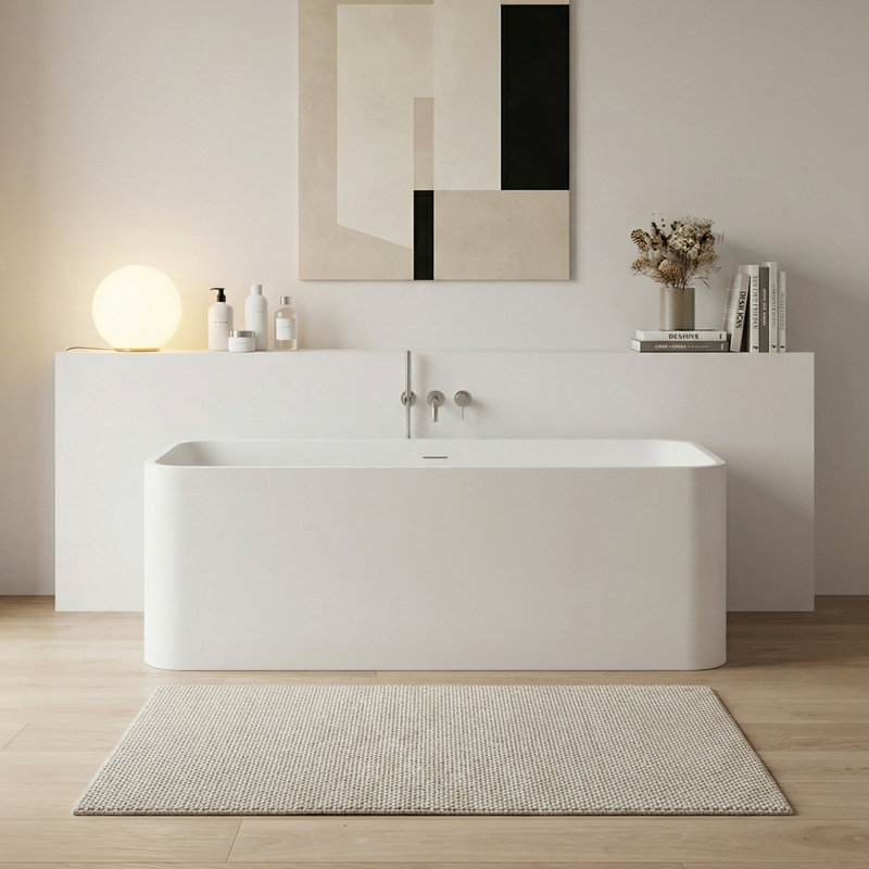 63" × 29.5" Freestanding Soaking Bathtub Solid Surface Stone Resin Soaking Tubs