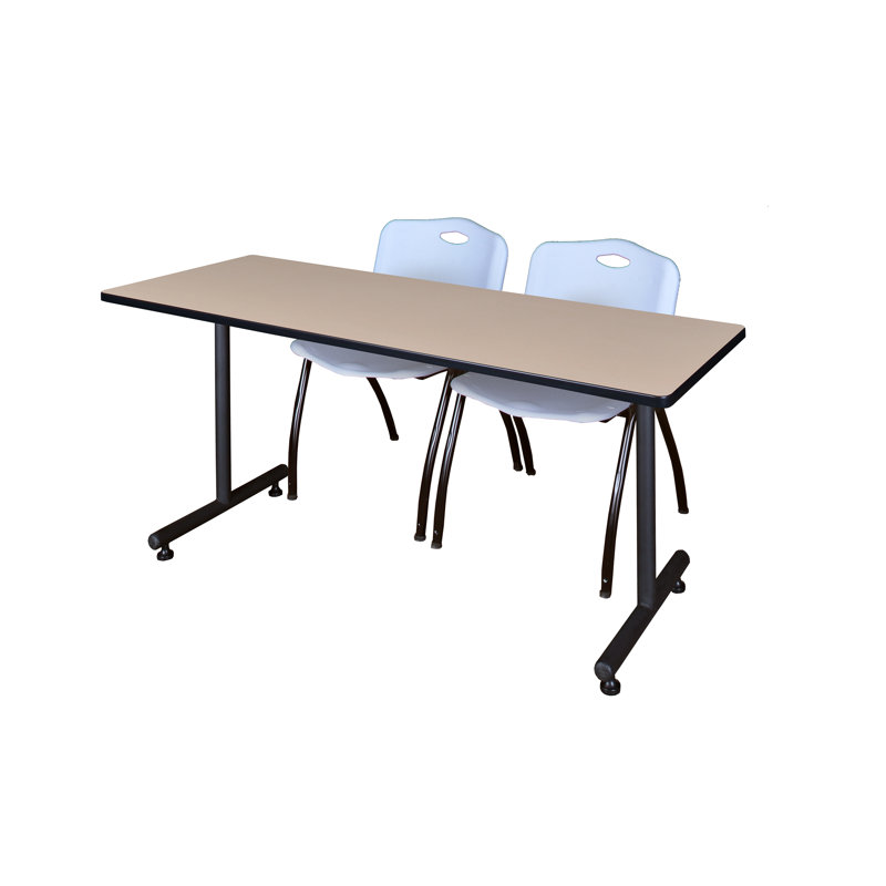 Table de formation en T Nick Nick, chaises empilables 2 M, Gris, Érable, H 29 po x L 60 po x l 24 po