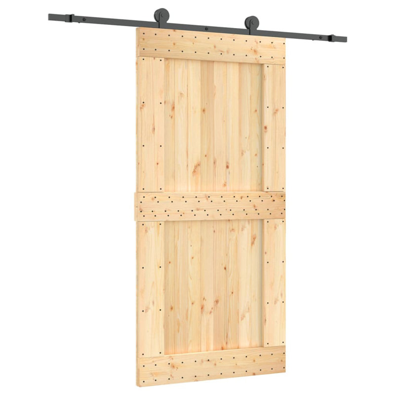 Vidaxl Sliding Door With Hardware Set Solid Wood Pine, 39.4" x 82.7"