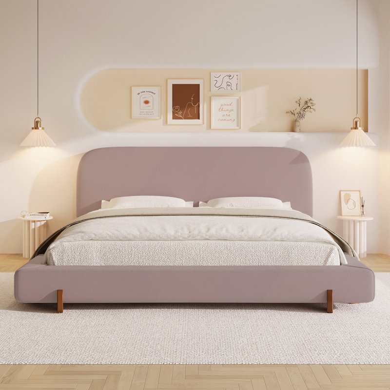 Structure de lit tapissier au design unique avec pieds en velours et bois massif, Rose
