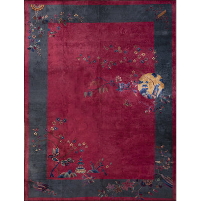 Chinese Knotted - Art Deco Rectangle Antique Wool Purple 1920s Room Size Rug