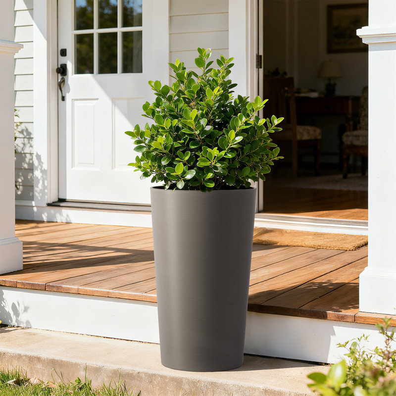 2-Pack 21.7 In Modern Tall Square Planter Boxes, Matte Brown/Grey/Black Tapered Flower Pots | Indoor Outdoor Use For Porch, Patio, Garden & Home