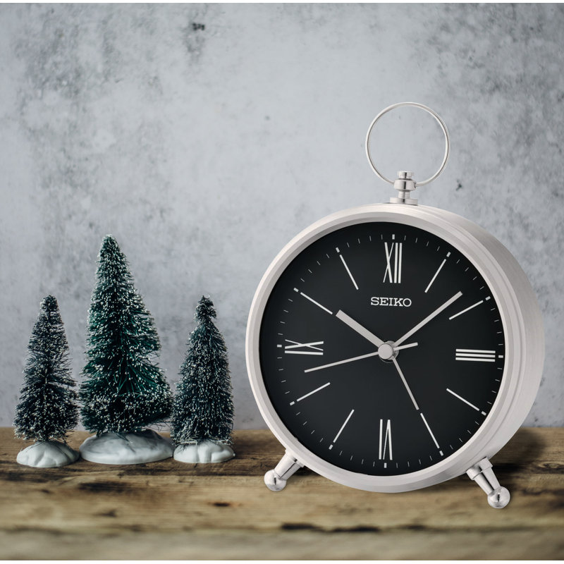 QXE063ALH Desk & Table Clock, Black, Silver/Black