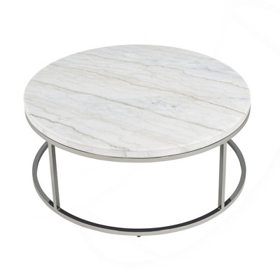 Marthony Zaidee Round Coffee Table in Natural Marble Top and Nickel