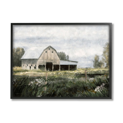 Art de giclée encadré noir Country Farmhouse Barn Meadow par Nina Blue