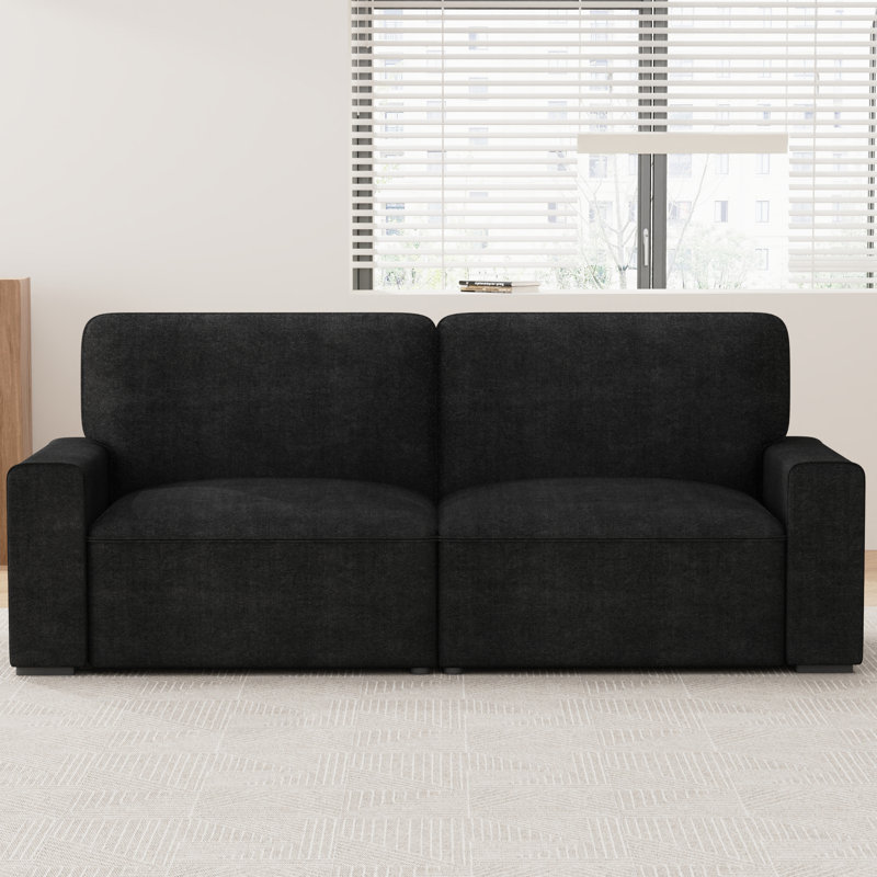 Modern Loveseat Sofa for Living Room, 220cm Chenille Sofa, Spring Cushions, Solid Wood Frame, Easy Assembly for Small Spaces