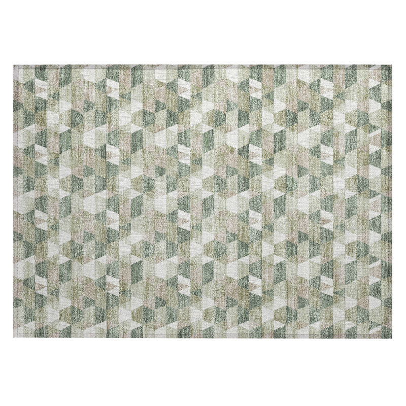 Machine Washable Indoor/Outdoor Chantille ACN2694 Geometric Rug, 1'8" x 2'6", Basil