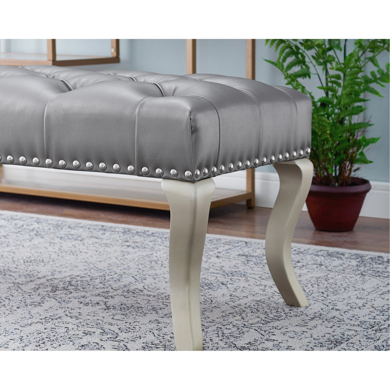 Banc capitonné en tissu avec garniture cloutée, Argent