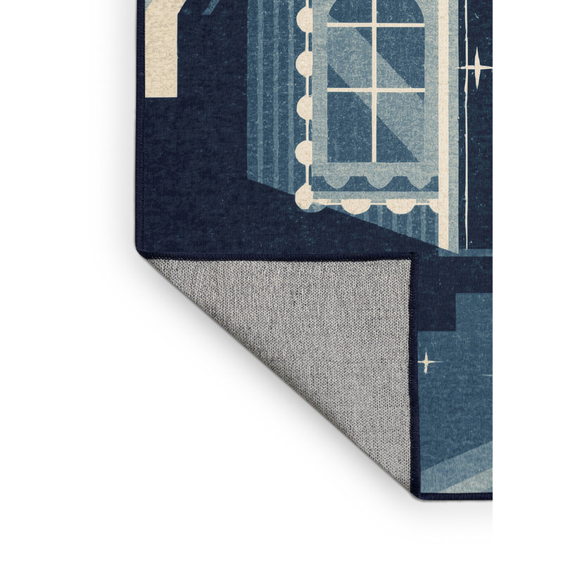 Tapis gris à motif de blocs de pain d'épice de Noël lavable à la machine lavable à la machine - reliure marine, 2 x 5