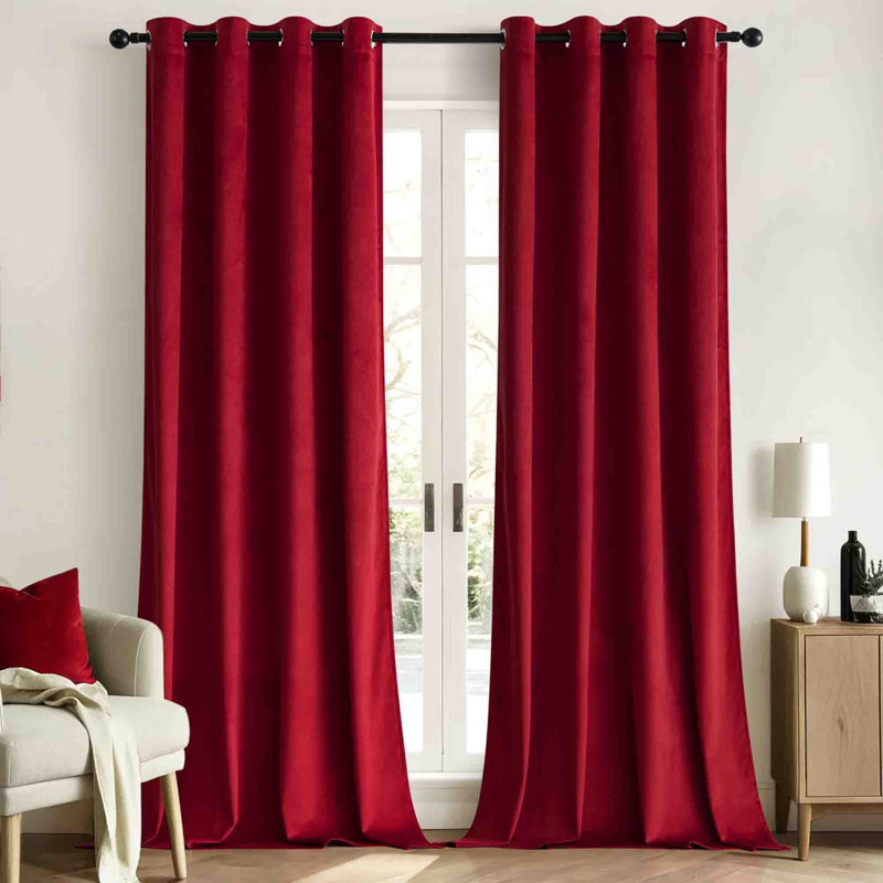 Velvet Blackout Curtain Pair (Set of 2), Red