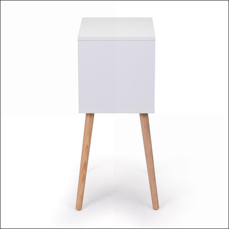 Table de chevet moderne à 2 tiroirs avec pieds en pin massif - noyer blanc (2 pièces)