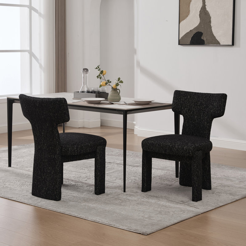Ensemble de 2 chaises de salle à manger modernes en noir, revêtement en chenille et dossier incurvé pour de multiples réglages