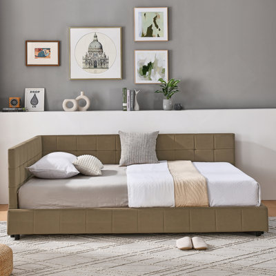 Full Size Upholstered Tufted  Bed Frame, Sofa Bed Frame with Comfortable Backrest and Armrests, Full Size Bed for Bedroom, Living Room,Velvet, BROWN(80.5''*59''*30.5'')