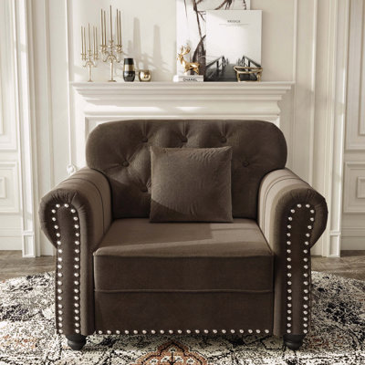 Velvet Chesterfield Sofa Nailhead Trim Button Tufted
