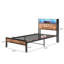 Twin Size Bed Frame With Storage Headboard, Metal Platform Bed With Charging Station, Bookcase Storage, Easy Assembly