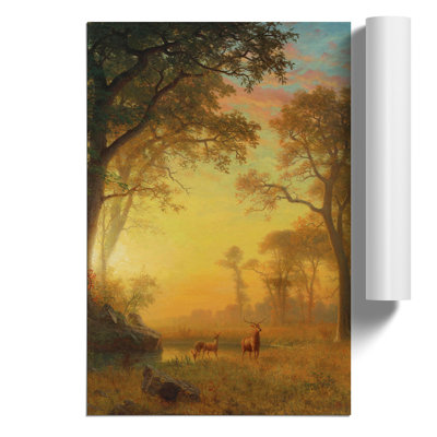 Sunset River with Deer by Albert Bierstadt - Frameless Print