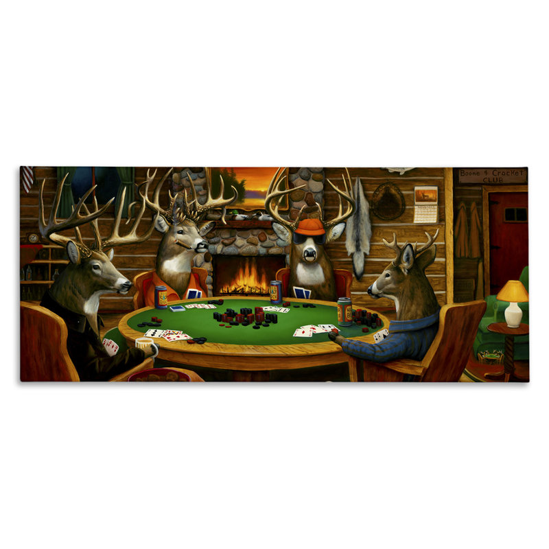 Art mural sur toile surdimensionné, "Deer animaux jouant au poker" par Leo Stans am-971, H 10 po x l 24 po x P 1,5 po