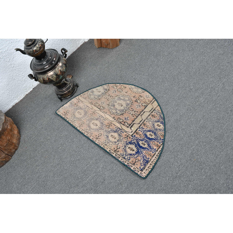 Tapis bohémien rétro vintage fait à la main avec motif ethnique pour hall d'entrée décoratif bleu / orange