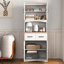 Armoire de cuisine en bois avec portes en verre encadrées et tablettes réglables