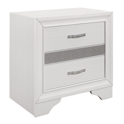 Table de chevet pour chambre à coucher avec tiroir caché - blanc, 3 paillettes argentées - détails blancs
