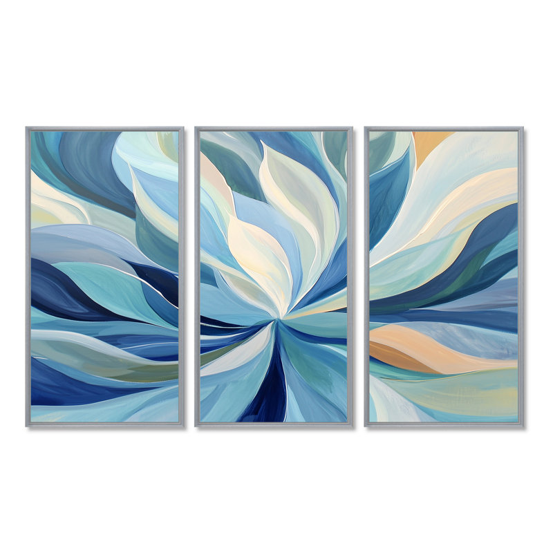 «Blue Faded Leaves» - ensemble d'impression d'art mural feuilles, H 32 po x l 48 po, Reproduction avec cadre flottant