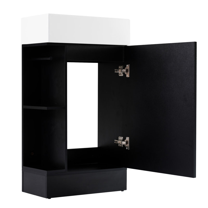 Meuble-lavabo 18,6 po avec lavabo en céramique, porte et armoire de rangement, Noir, noir, noir, noir