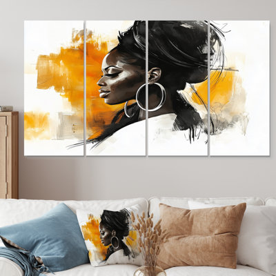 Portrait jaune d'une femme afro-américaine II - ensemble de décoration murale mode femme