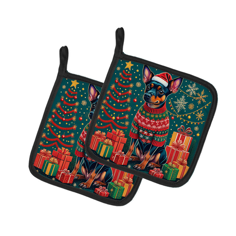 Paire de poignées de Noël miniature Pinscher