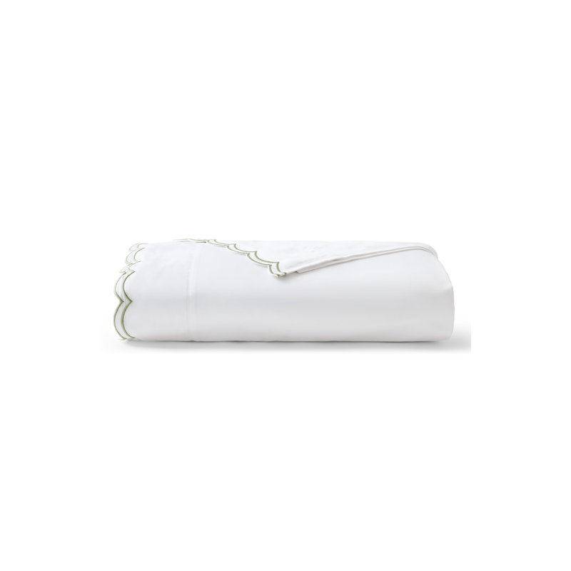 Scallop Edge Flat Sheet, Queen Flat Sheet, White/Matcha