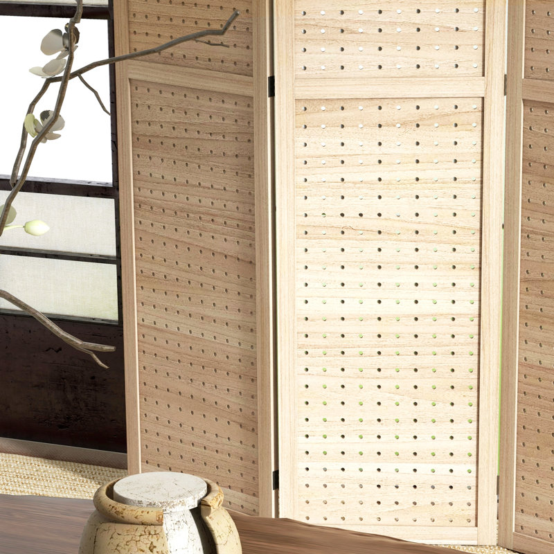 Paravent pliable avec panneau perforé, écran d'intimité pliable en bois pour l'intérieur, cloison de séparation pour bureau personnel, naturel