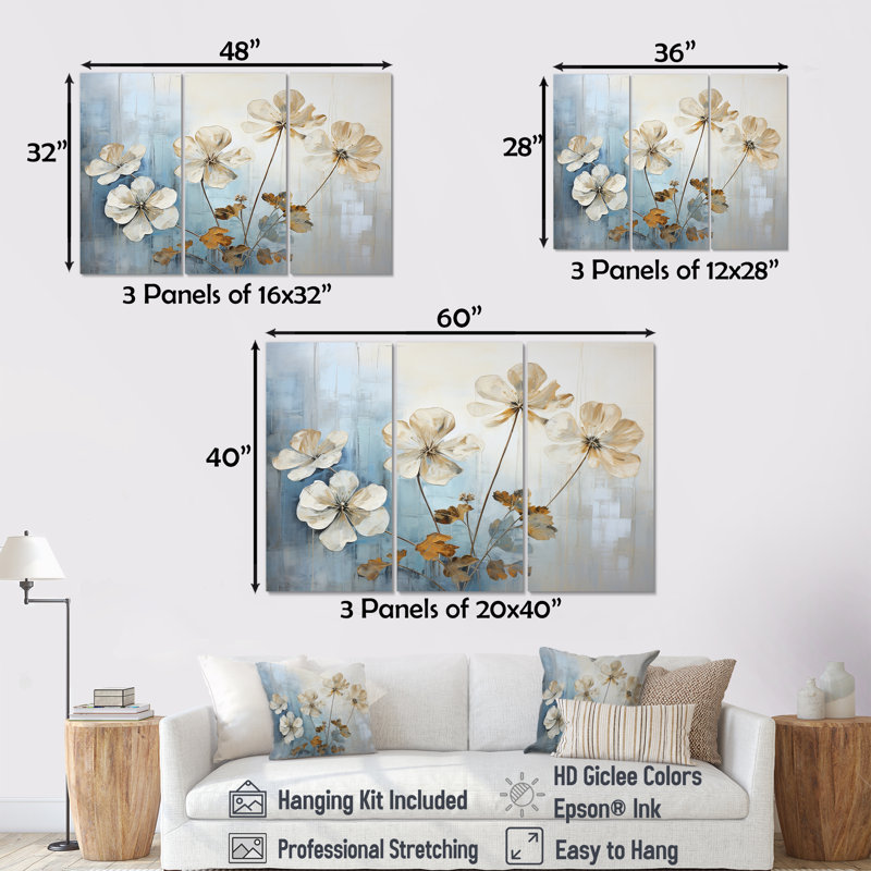 Ensemble de décorations murales Golden Blue Geraniums Bloom III - Geraniums, H 32 po x l 48 po x P 1 po