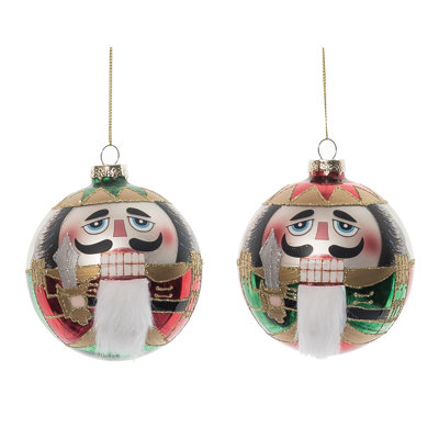  Glass Round Nutcracker Face Ornament Set of 2 Christmas Home Decorations