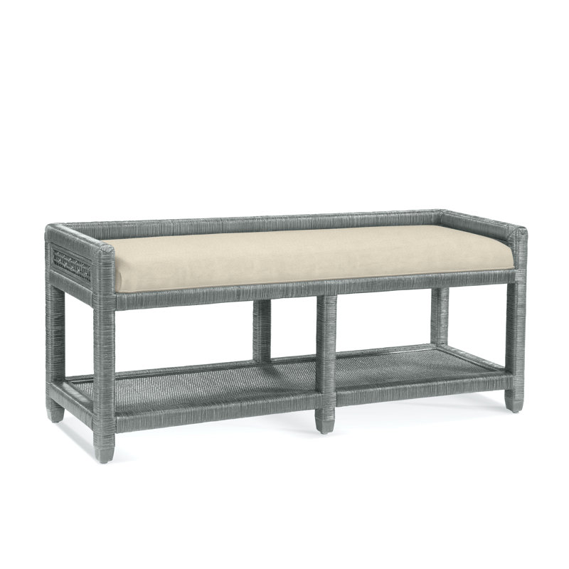 Pine Isle Upholstered Dining Bench, Blue/Teal Coastal Print; 0565-66, Nickel