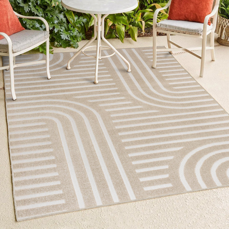 Tapis d'intérieur / extérieur beige / crème à deux tons Alex, Rectangle 2 pi 11 po x 5 pi