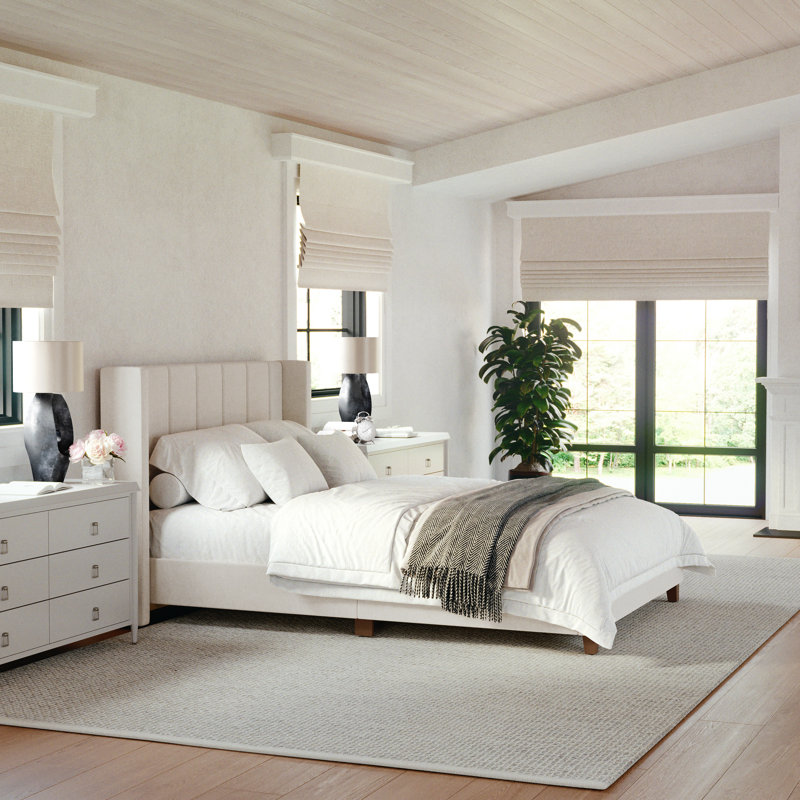 Lit plateforme tapissier Martha Stewart Kay, Double, Beige