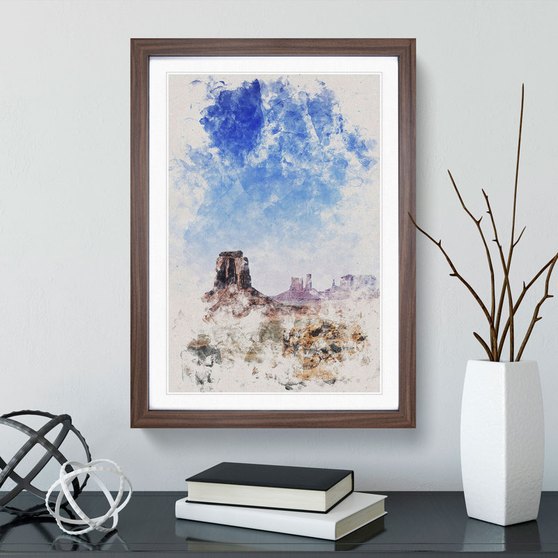 Rock Formations in Arizona Watercolour - Picture Frame Graphic Art, 65cm H x 48cm W x 2cm D, Walnut Framed