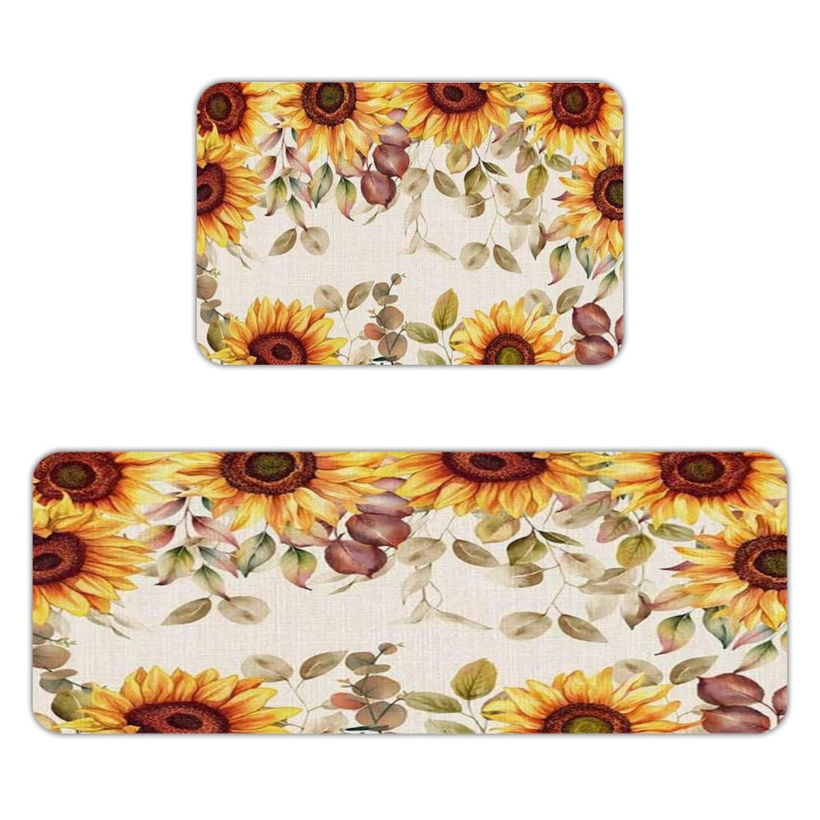 Bungalow Rose Watercolor Sunflower Floor Rugs, 2-Piece Anti-Slip ...