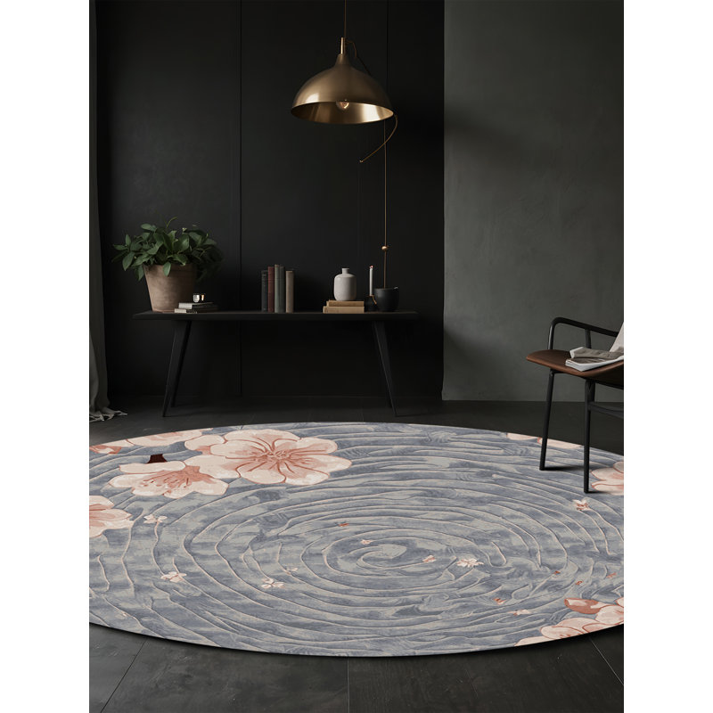 Tapis gris lavable à la machine, Rond 7 pi