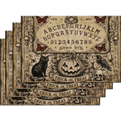 Halloween Placemats Set of 4,Gothic Vintage Halloween Decorations | Seasonal Fall Gothic Retro Table Halloween Decorations for Home Kitchen Dining Party Decor,Size:12×18inch,100% Polyester