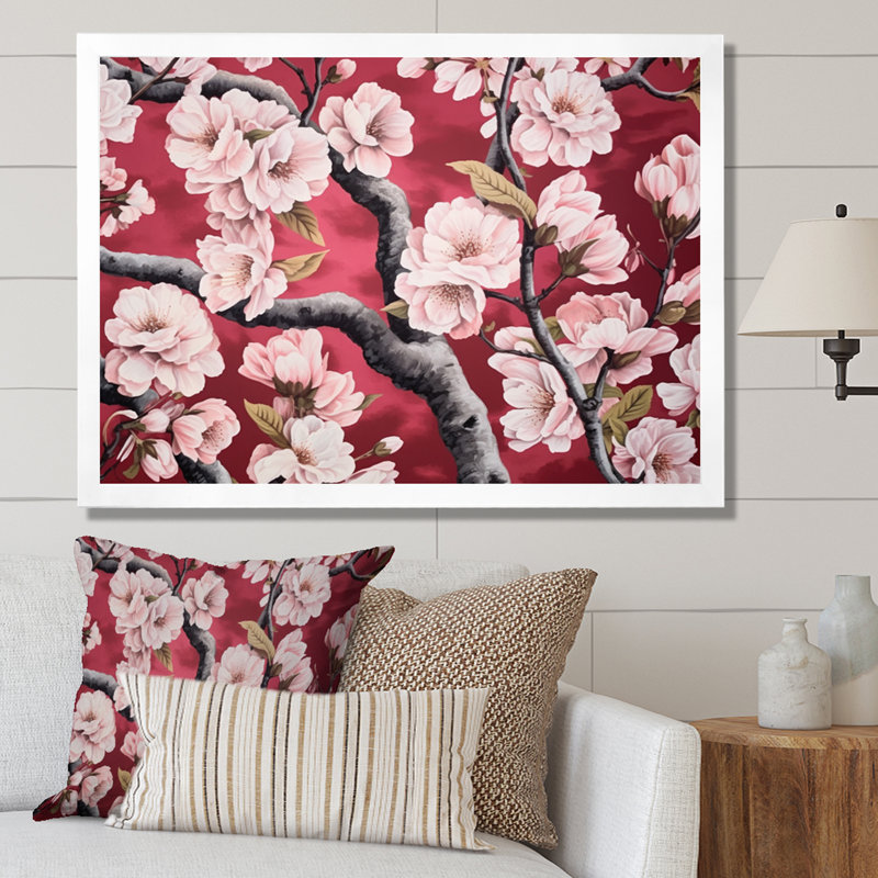 «Cherry Blossum Flower Whispers IV», reproduction sur toile, H 24 po x l 32 po x P 1 po, Cadre simple blanc