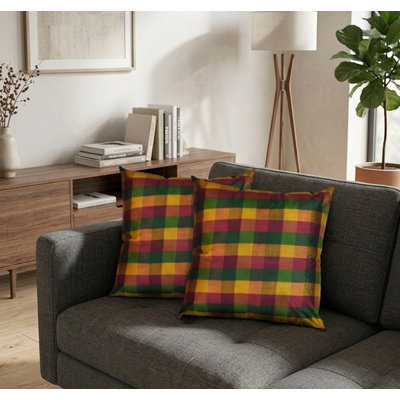 Handmade 16''x16'' Decorative Checked Silk Multicolor Cushion Cover Indoor, Pack of 1